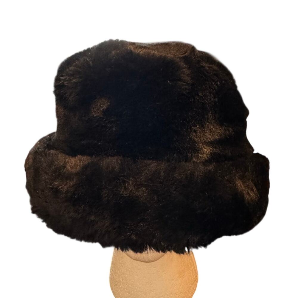 Vtg St. Michael x Marks & Spencer Black Faux Fur Russian Style Cossack Hat